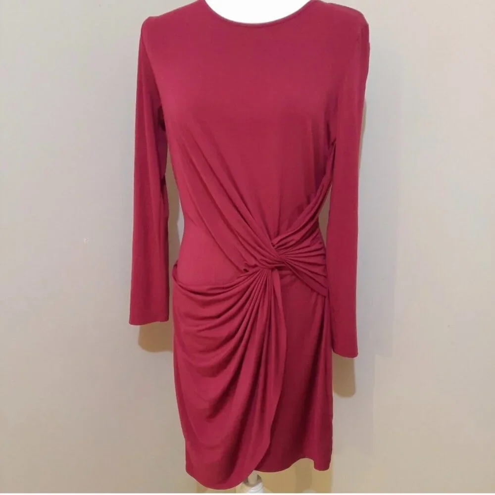 H by Halston Raspberry Wine Knotted Jersey Knit Draped Dress Size 6